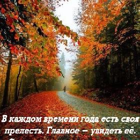 В каждом времени года есть своя прелесть. Главное - увидеть ее. Счастье не зависит ни от кого. Оно уже внутри тебя и зимой, и весной, и летом, и осенью.