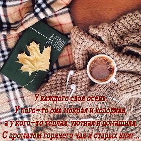 У каждого своя осень. У кого-то она мокрая и холодная, а у кого-то теплая, уютная и домашняя. С ароматом горячего чая и старых книг...
