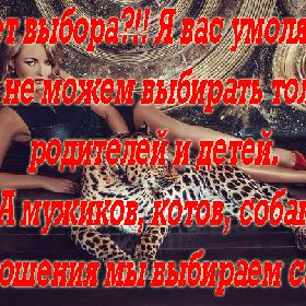 Нет выбора?!! Я вас умоляю! Мы не можем выбирать только родителей и детей.  А мужиков, котов, собак и отношения мы выбираем сами!!!