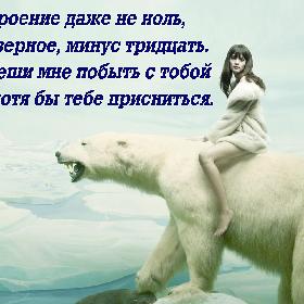 Настроение даже не ноль,  а, наверное, минус тридцать.  Разреши мне побыть с тобой  или хотя бы тебе присниться.