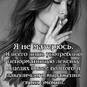 Я не матерюсь. Я всего лишь употребляю ненормативную лексику в целях более полного и лаконичного выражения своих эмоций.