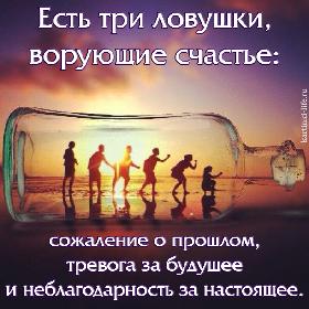 Есть три ловушки, ворующие счастье: сожаление о прошлом, тревога за будущее и неблагодарность за настоящее.